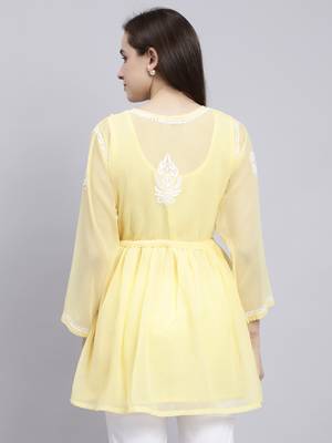hand embroidered yellow georgette lucknowi chikankari top with slip 2