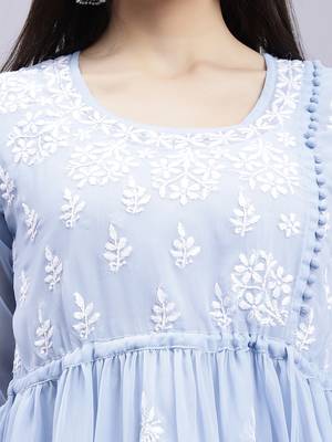 hand embroidered light blue georgette lucknowi chikankari top with slip 5