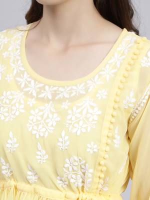 hand embroidered yellow georgette lucknowi chikankari top with slip 5