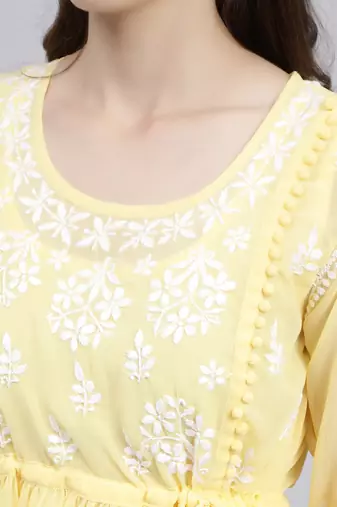 hand embroidered yellow georgette lucknowi chikankari top with slip