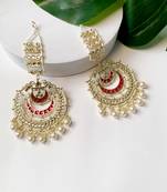 Gold Plated Traditional Kundan Studded Hanging Pearl Earrings With Ear Chain For Women/Girls 