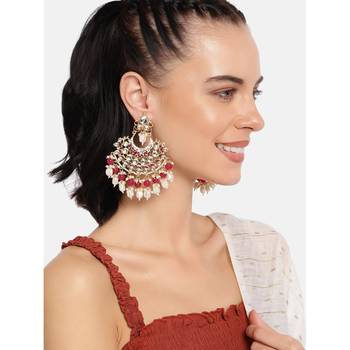 Gold Plated, Enamel Kundan Stones & Pearl Earrings For Women 1