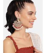 Gold Plated, Enamel Kundan Stones & Pearl Earrings For Women