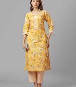 Yellow Colour Ethnic Cotton Floral Printed Beautiful Top Bottom Set