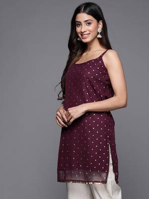 Classy Wine Colour Smart And Beautiful Casual Short Kurti 3