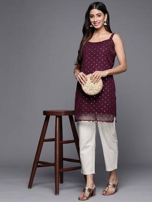 Classy Wine Colour Smart And Beautiful Casual Short Kurti 4