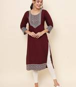 Maroon Colour Smart Resham Work Cotton Fabric Casual Wear Kurti