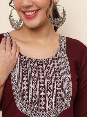 Maroon Colour Smart Resham Work Cotton Fabric Casual Wear Kurti 3