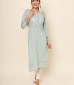 Grey Colour Smart Resham Work Cotton Fabric Casual Wear Kurti