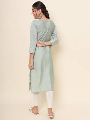 Grey Colour Smart Resham Work Cotton Fabric Casual Wear Kurti 2