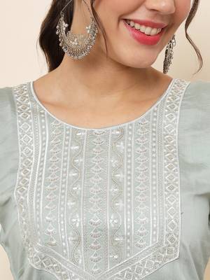 Grey Colour Smart Resham Work Cotton Fabric Casual Wear Kurti 3