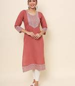 Rust Colour Smart Resham Work Cotton Fabric Casual Wear Kurti