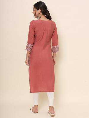 Rust Colour Smart Resham Work Cotton Fabric Casual Wear Kurti 2