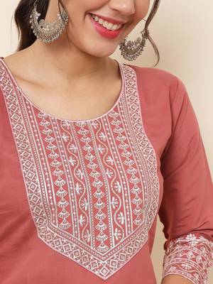 Rust Colour Smart Resham Work Cotton Fabric Casual Wear Kurti 3