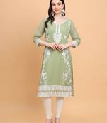Pista Colour Smart Thread Embroidery Work Festive Georgette Kurti