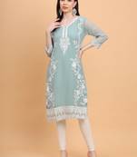 Sky Blue Colour Smart Thread Embroidery Work Festive Georgette Kurti