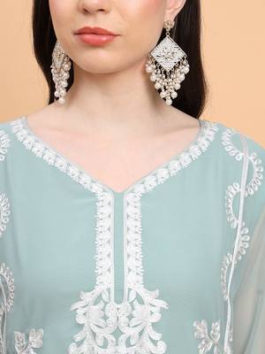 Sky Blue Colour Smart Thread Embroidery Work Festive Georgette Kurti 3