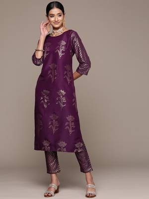 Purple Colour Designer Kurti With Bottom Set For Festive Looks 1