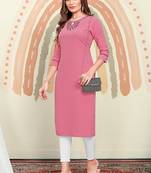 Ethnic Pink Colour Sober Casual Wear Cotton Kurti