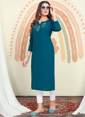Ethnic Blue Colour Sober Casual Wear Cotton Kurti 1