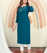 Ethnic Blue Colour Sober Casual Wear Cotton Kurti
