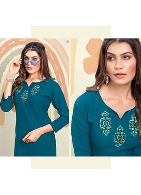 Ethnic Blue Colour Sober Casual Wear Cotton Kurti 2