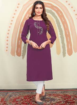 Ethnic Purple Colour Sober Casual Wear Cotton Kurti 1