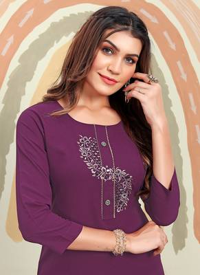 Ethnic Purple Colour Sober Casual Wear Cotton Kurti 2