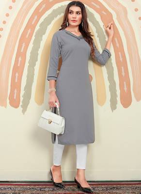  Grey Colour Sober Wear Cotton Kurti 1