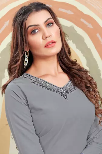  Grey Colour Sober Wear Cotton Kurti