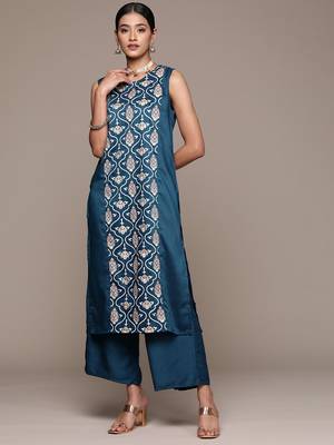 Teal Blue Colour Ethnic Dress For Festive Mood 1