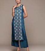 Teal Blue Colour Ethnic Dress For Festive Mood