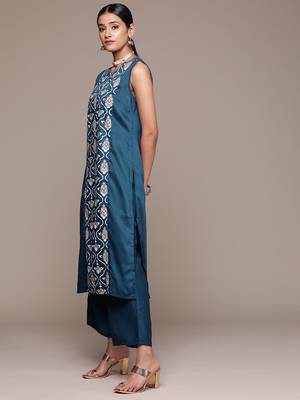 Teal Blue Colour Ethnic Dress For Festive Mood 3