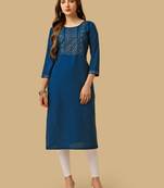 Blue Colour Ethnic Long Kurti For Festive Sober Looks