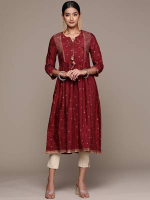 Beautiful Maroon Colour Partywear Kurti For Ethnic Looks 1