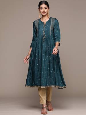 Beautiful Teal Blue Colour Partywear Kurti For Ethnic Looks 1