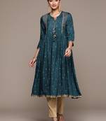 Beautiful Teal Blue Colour Partywear Kurti For Ethnic Looks