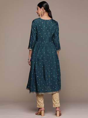 Beautiful Teal Blue Colour Partywear Kurti For Ethnic Looks 2