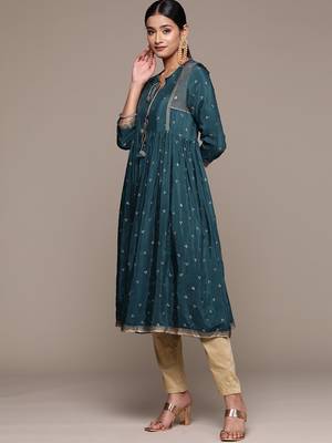Beautiful Teal Blue Colour Partywear Kurti For Ethnic Looks 3