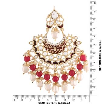 Gold Plated, Enamel Kundan Stones & Pearl Earrings For Women 4