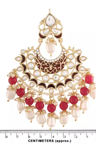 Gold Plated, Enamel Kundan Stones & Pearl Earrings For Women