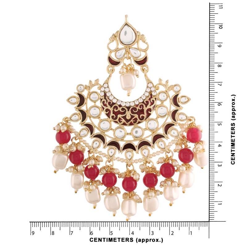 Gold Plated, Enamel Kundan Stones & Pearl Earrings For Women