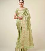 Green Organza Faux Kanjeevaram Woven Saree With Unstitched Blouse Piece