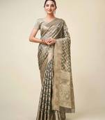 Grey Organza Faux Kanjeevaram Woven Saree With Unstitched Blouse Piece