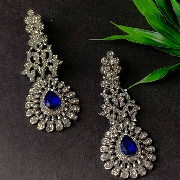 Rhodium Plated American Diamond Sparkling Dangle Earrings for Women  4