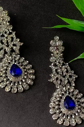 Rhodium Plated American Diamond Sparkling Dangle Earrings for Women 