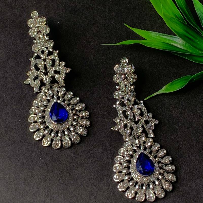 Rhodium Plated American Diamond Sparkling Dangle Earrings for Women 