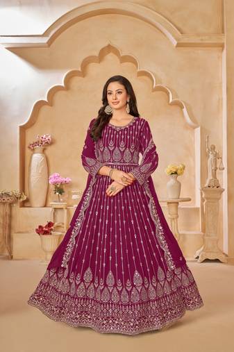 Maroon Colour Ethnic Zari Work Graceful Anarkali Dress