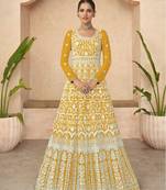 Beautiful Yellow Colour Lukhnowi Embroidery Work For Diva Party Looks