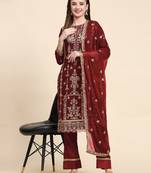 Maroon Colour Zari Work Partywear Salwaar Kameez For Party Looks